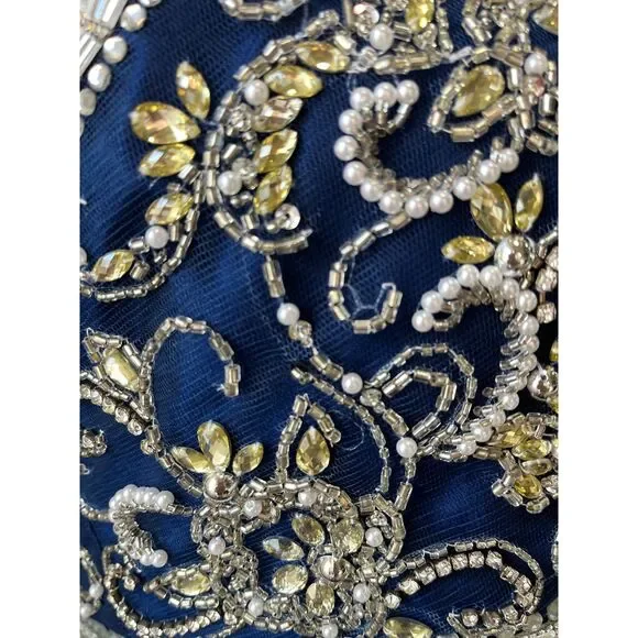 Pink by Alexia Designs Two-Piece Beaded Prom Gown Navy Blue Size 12 NWT